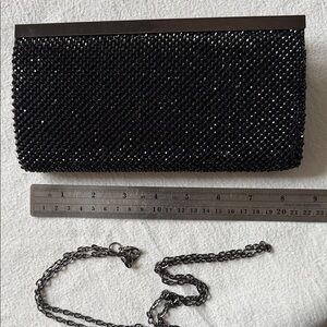 La Regale Black Beaded Clutch with Chain